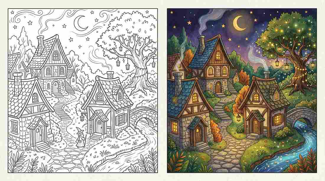Whimsical / Cozy Fantasy Coloring Pages