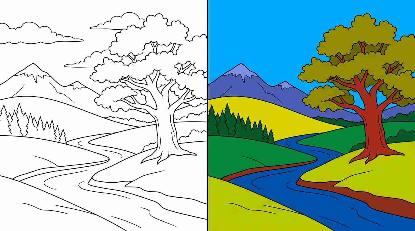 Calm Nature Scenes Coloring Pages