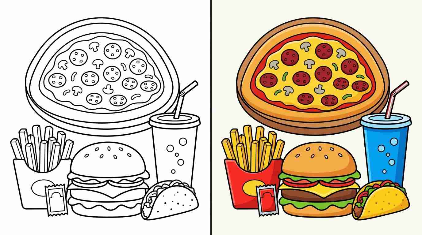 Fast Food & Pizza Coloring Pages