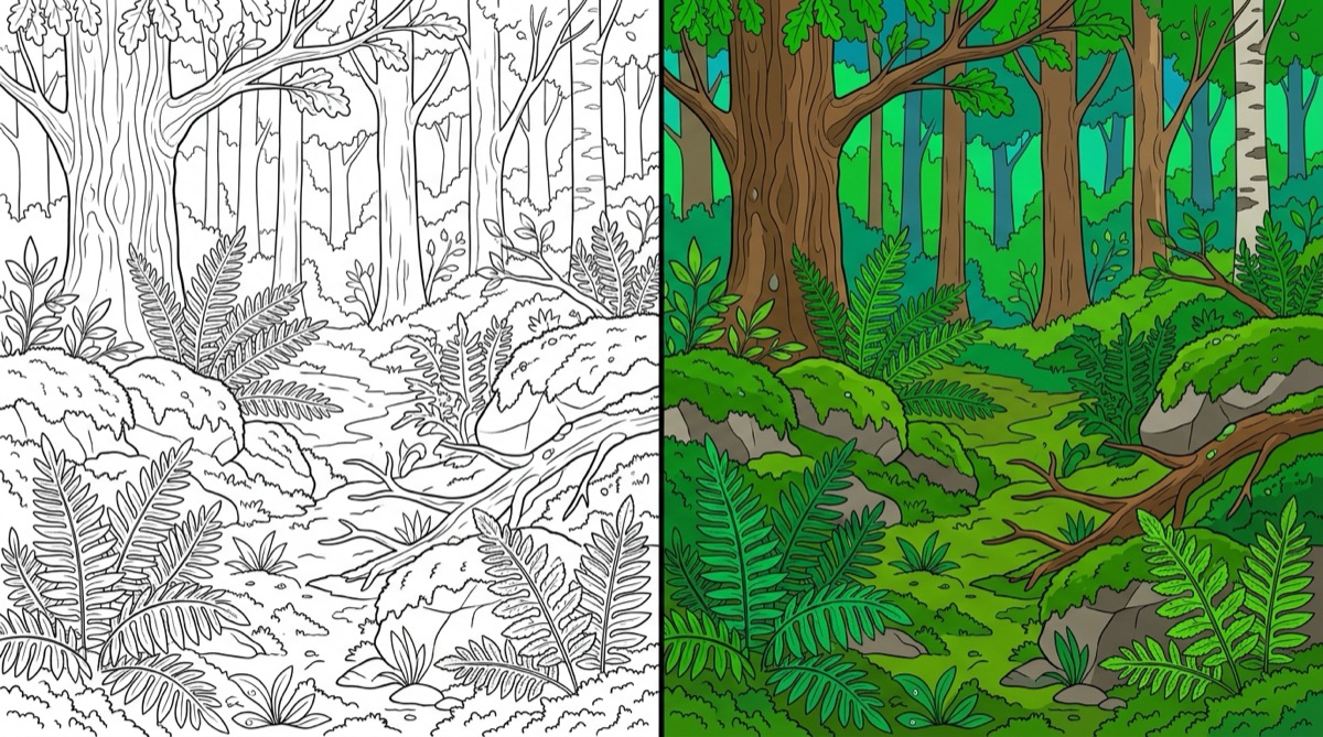 Ferns & Moss Coloring Pages