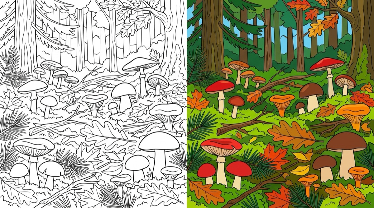Forest Mushroom Coloring Pages