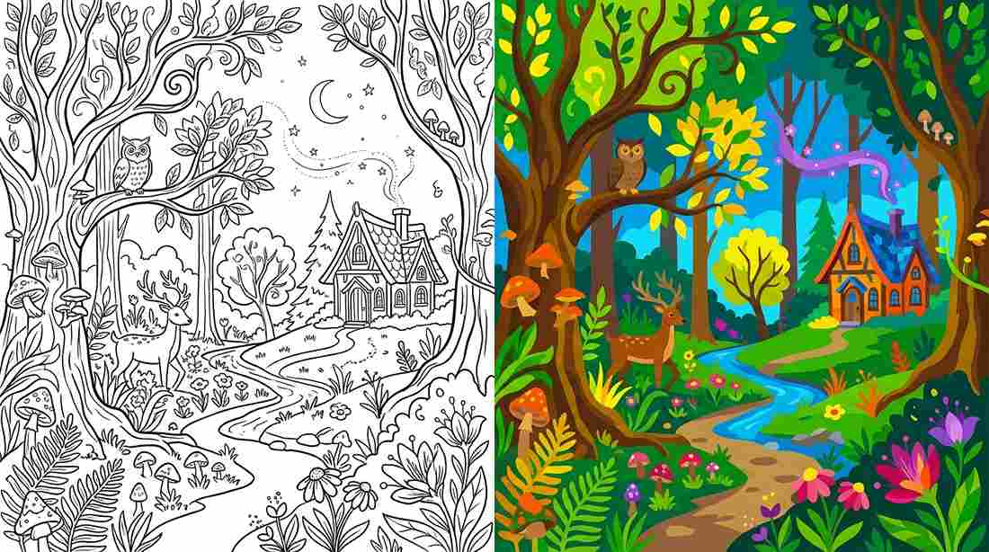 Forest Scenes / Enchanted Forest Coloring Pages