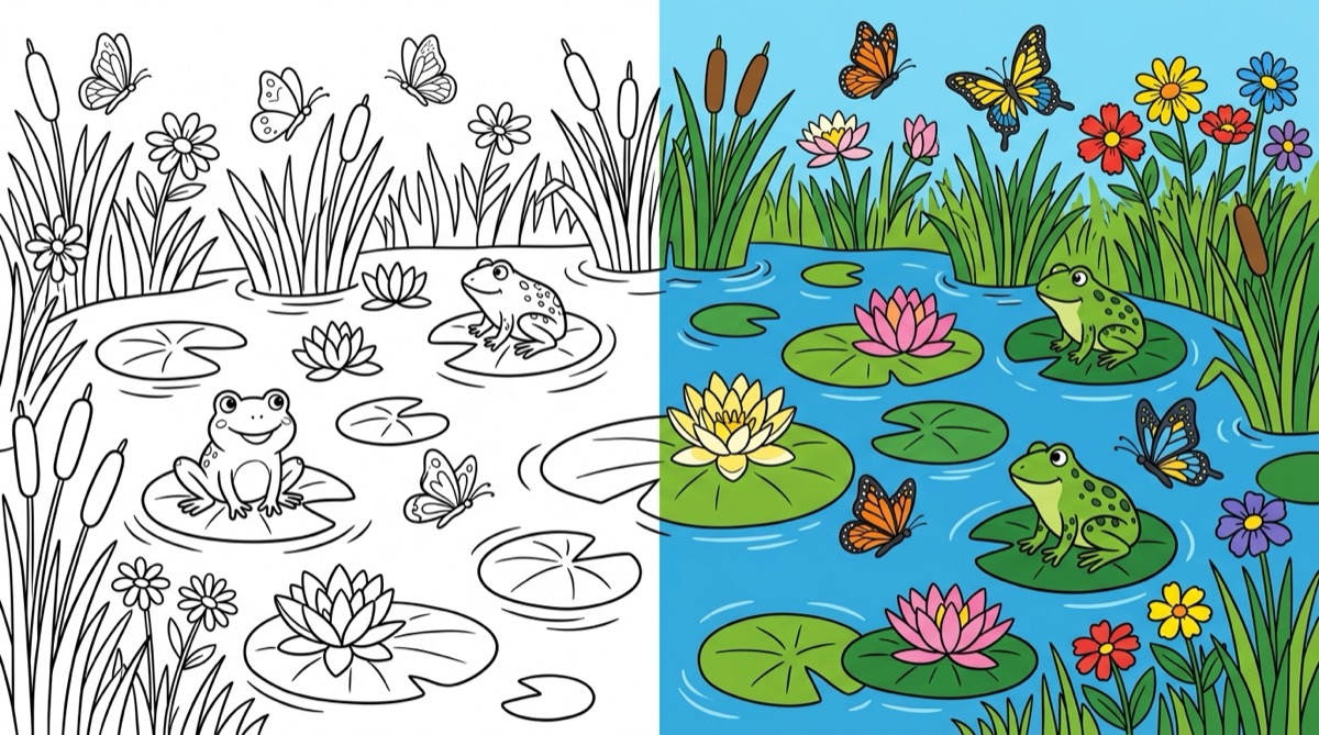 Frog & Butterfly Coloring Pages