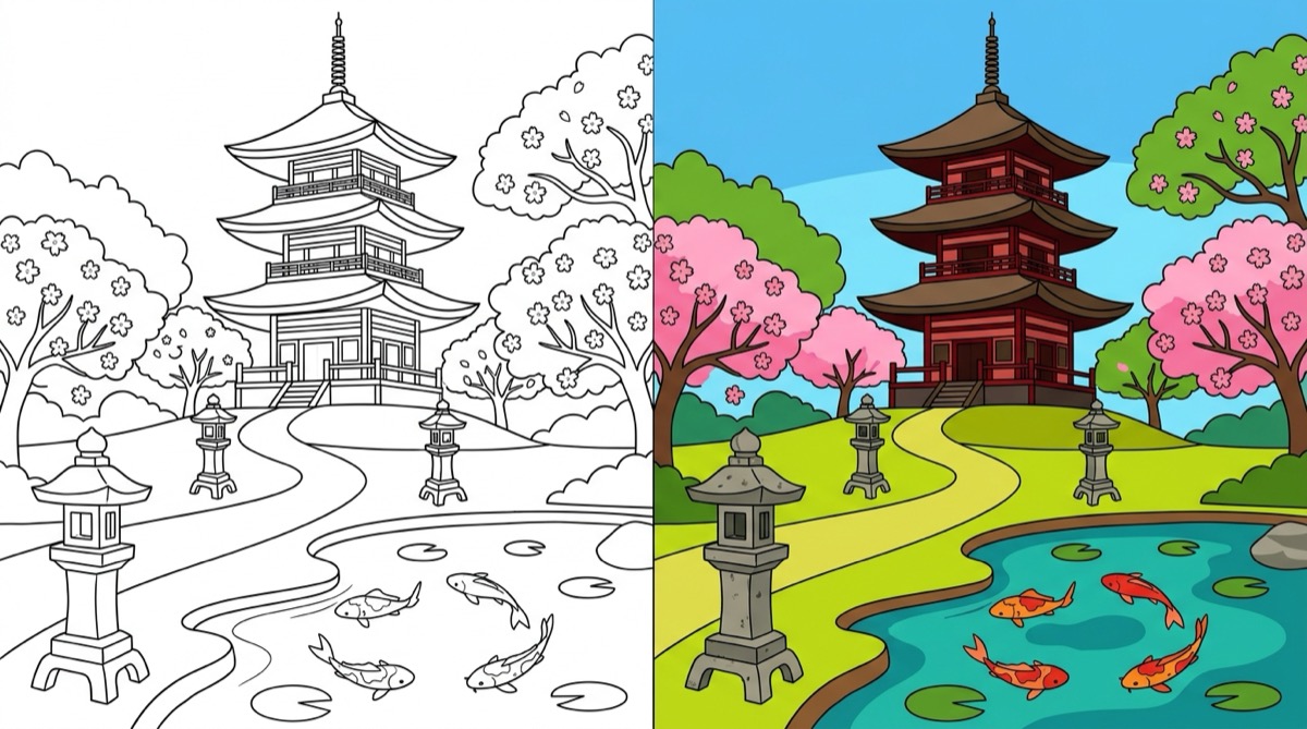 Japanese Architecture Coloring Pages
