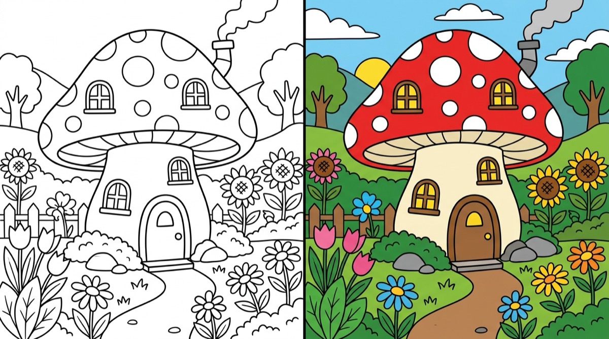 Mushroom House Coloring Pages