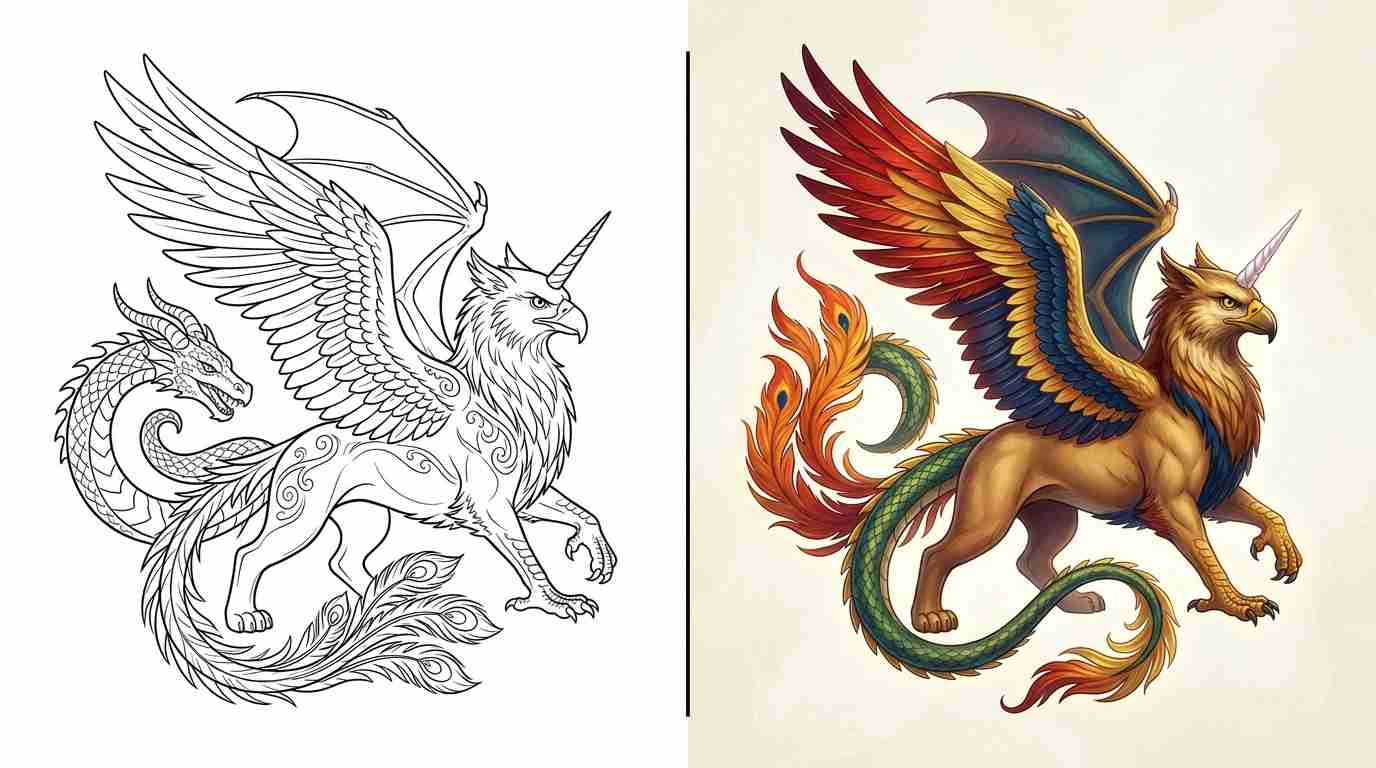 Mythical Creatures Mix Coloring Pages