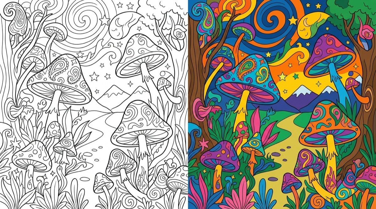 Psychedelic Mushroom Coloring Pages