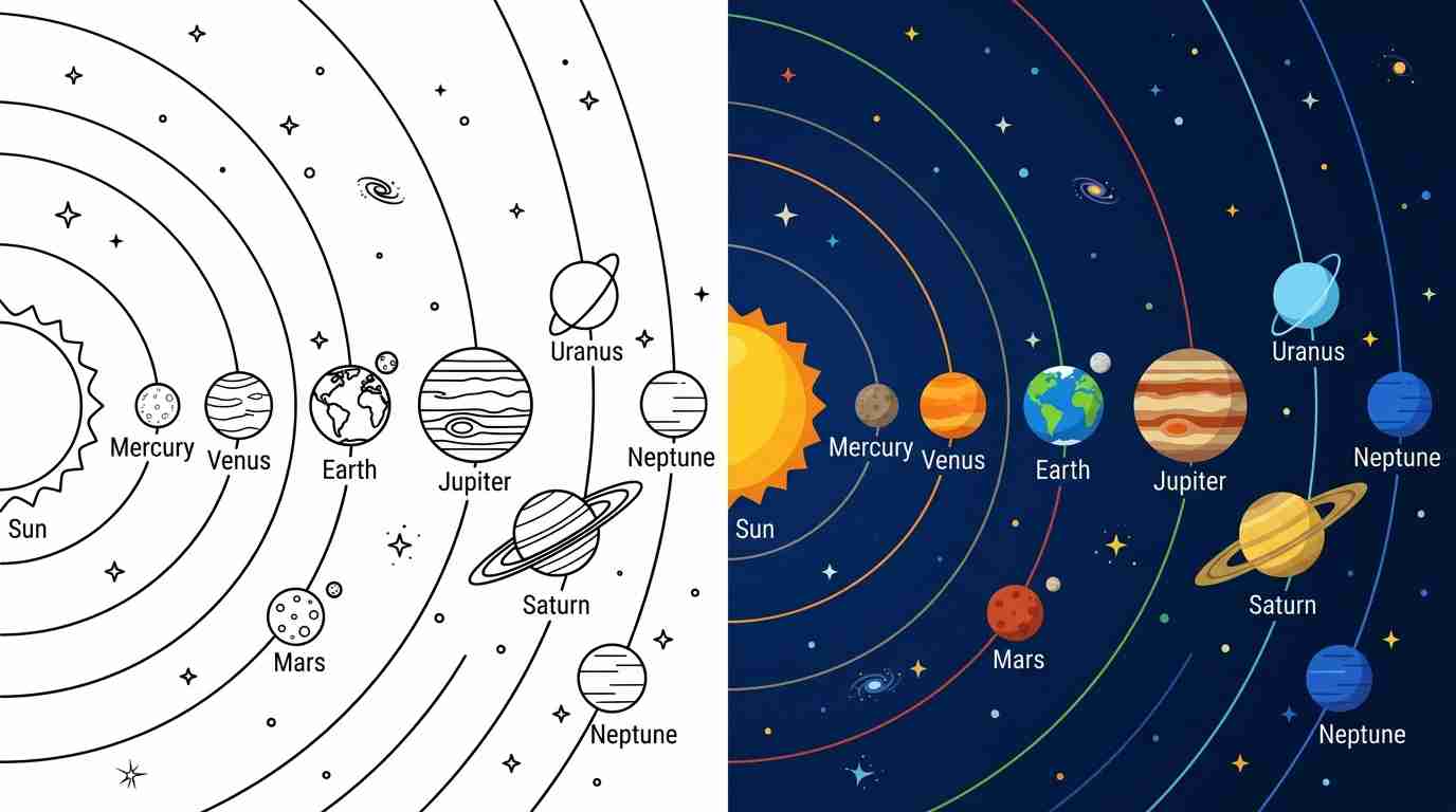 Solar System / Planets with Names Coloring Pages