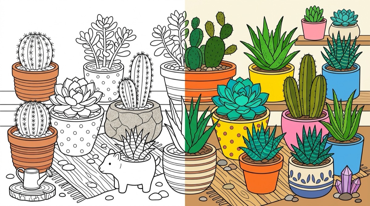 Succulents & Cactus Coloring Pages