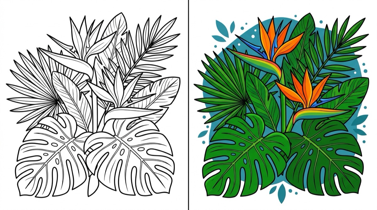 Tropical Leaves Coloring Pages