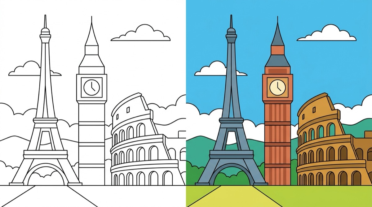 World Landmarks Coloring Pages