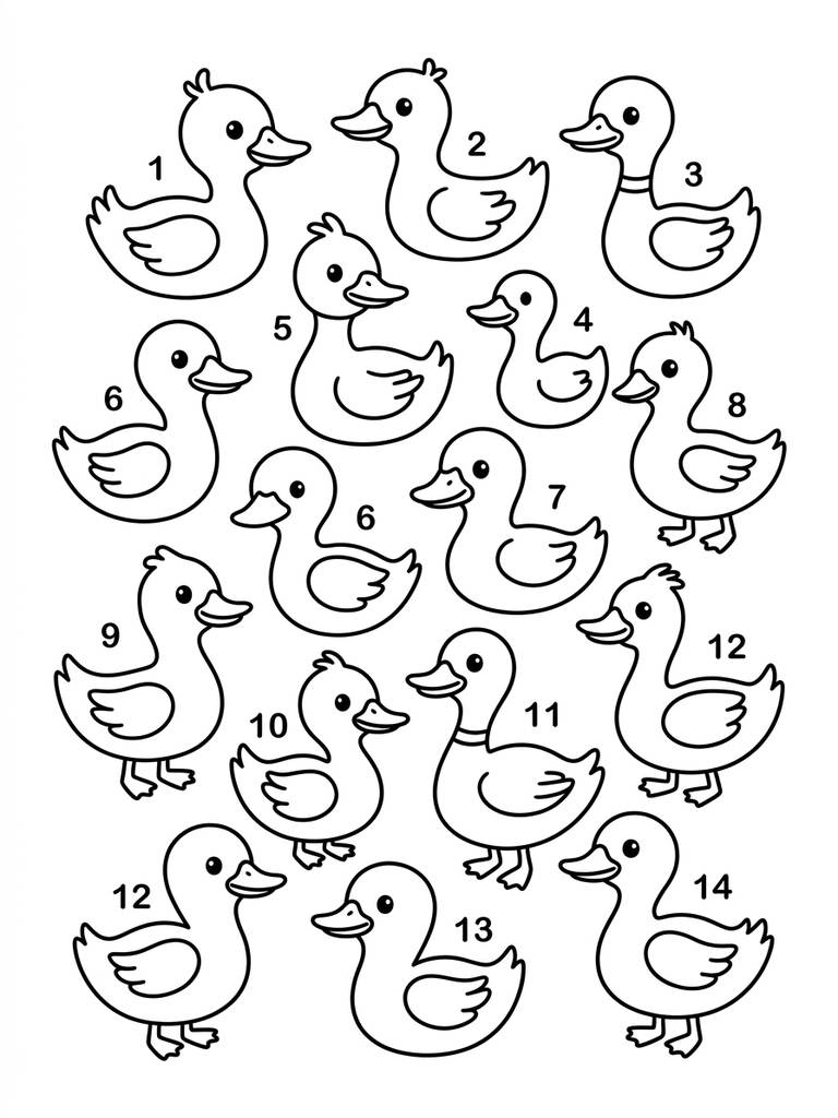14 - Fourteen Ducks Coloring Page