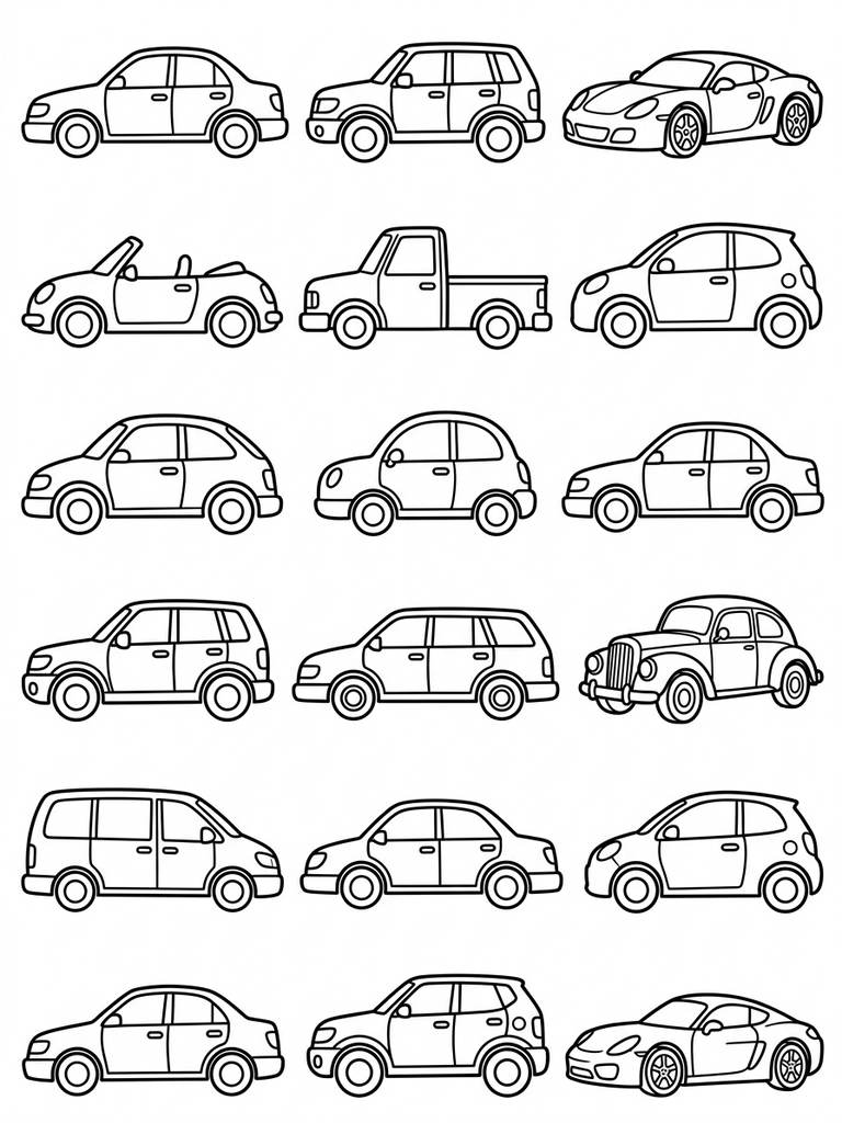 16 - Sixteen Cars Coloring Page