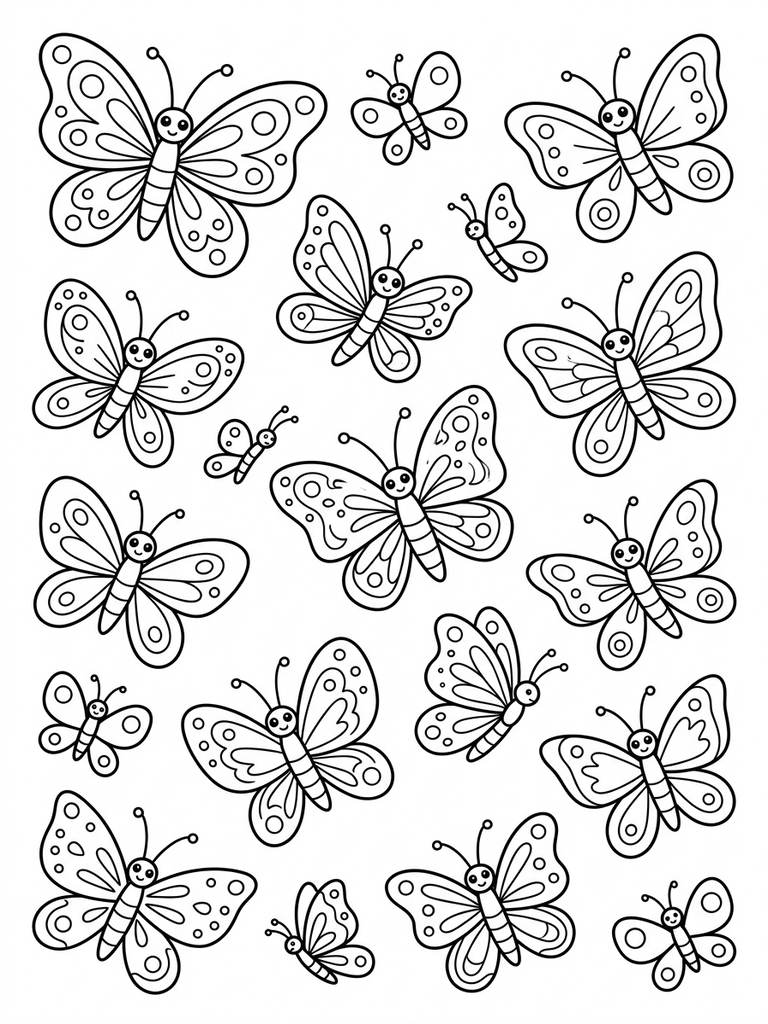 17 - Seventeen Butterflies Coloring Page