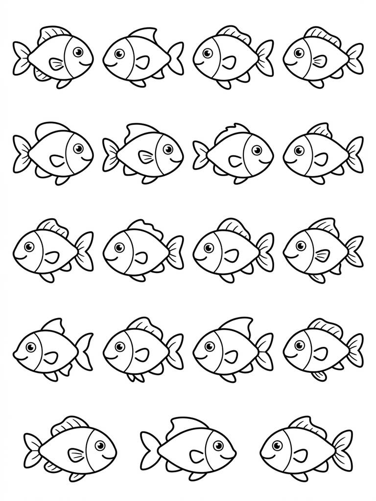 19 - Nineteen Fish Coloring Page