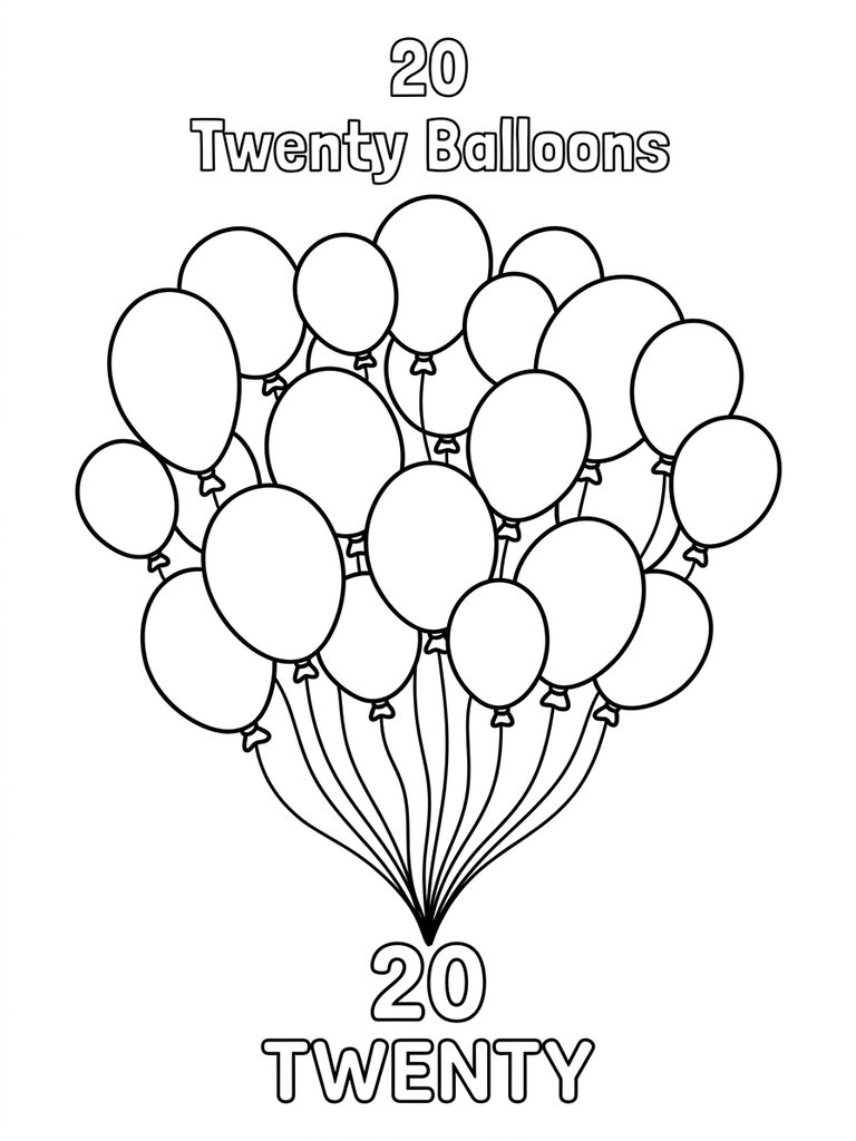 20 - Twenty Balloons Coloring Page