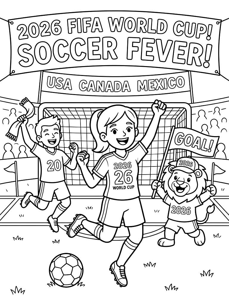 2026 FIFA World Cup Soccer Fever Coloring Page