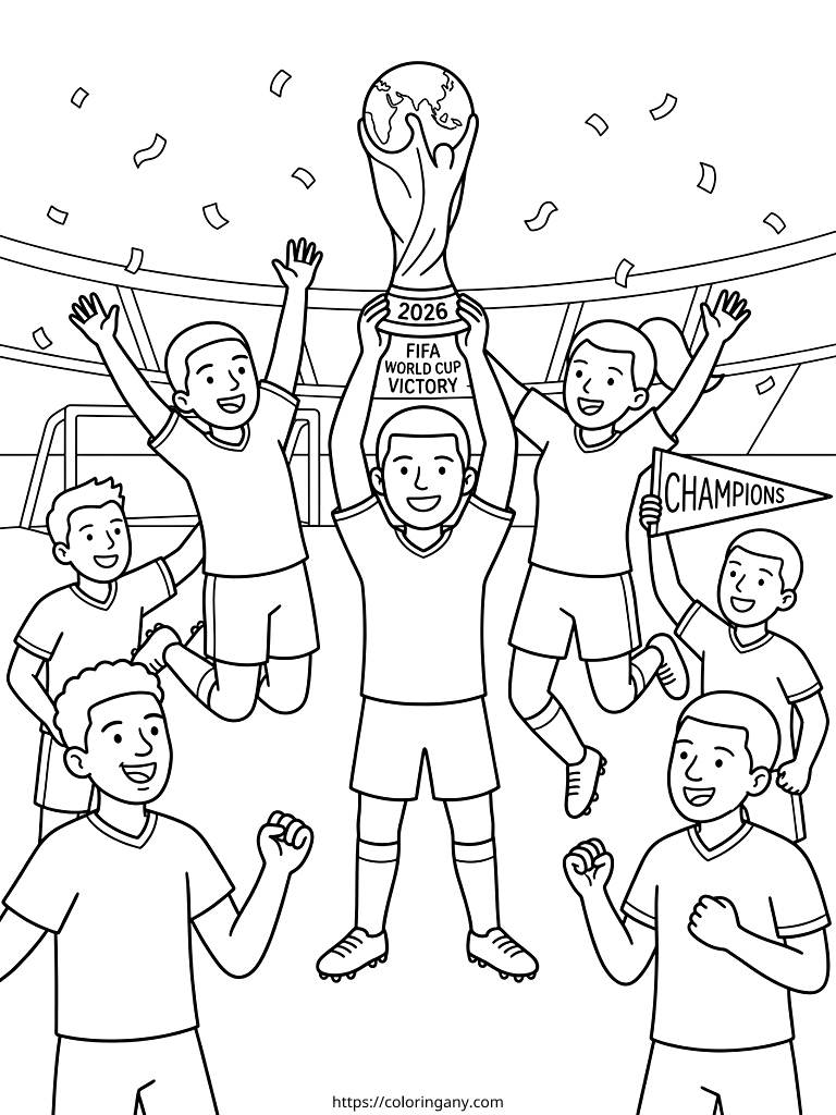 2026 FIFA World Cup Victory & Soccer Stars Coloring Page