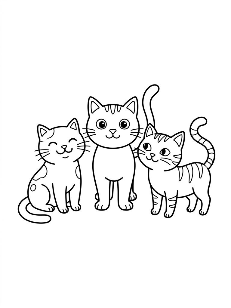 3 - Three Cats Coloring Page