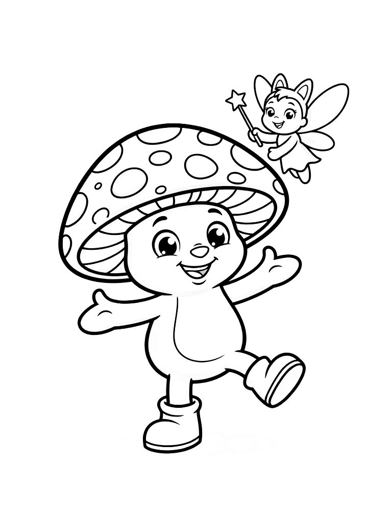 Amanita With Fairy Companion Coloring Page