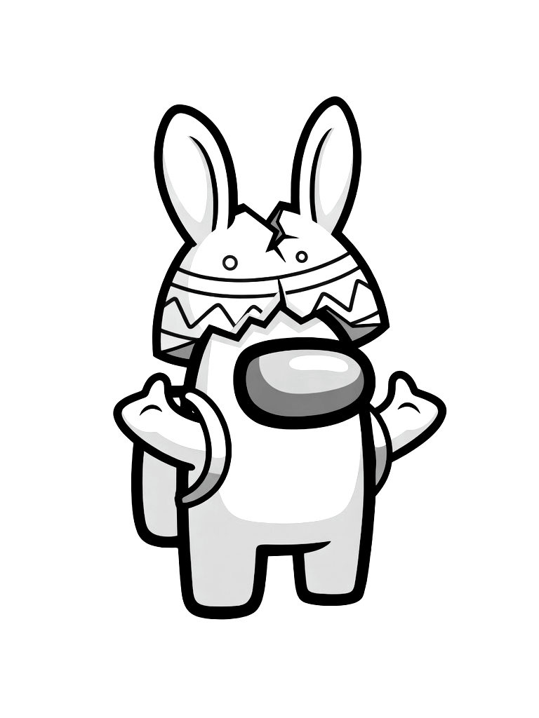Among Us Crewmate Wearing A Cracked Easter Egg Hat And Bunny Ears Coloring Page