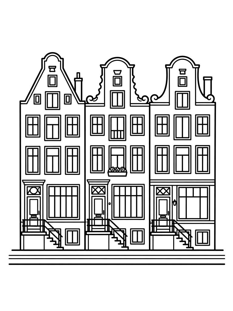 Amsterdam Canal Houses Coloring Page