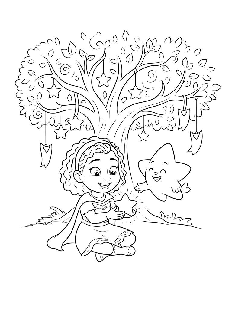 Asha And Star From The Movie Wish Under A Magical Wishing Tree Coloring Page