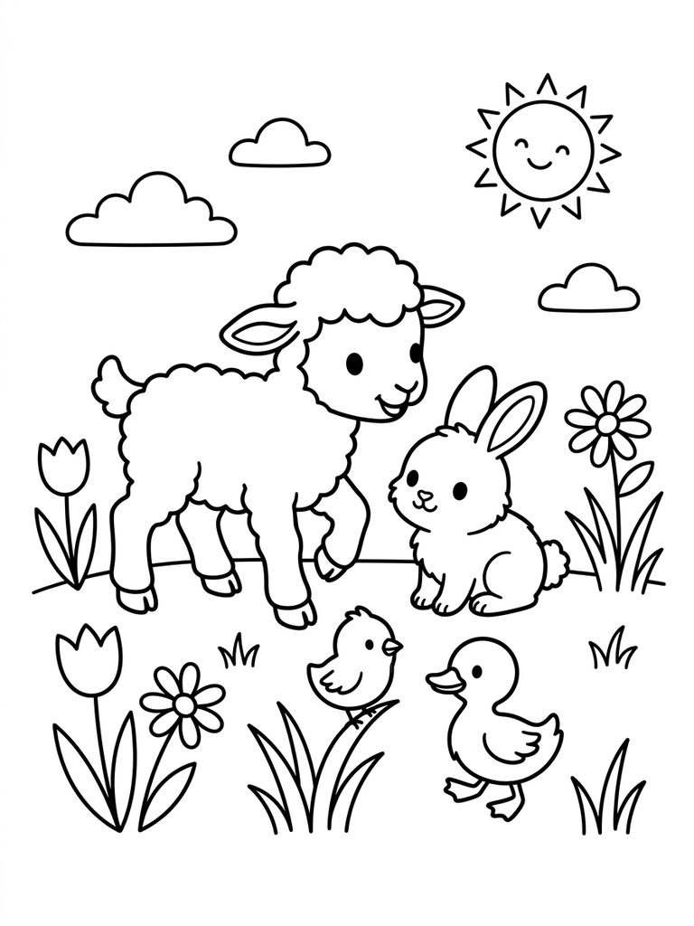 Baby Animals April Spring Coloring Page