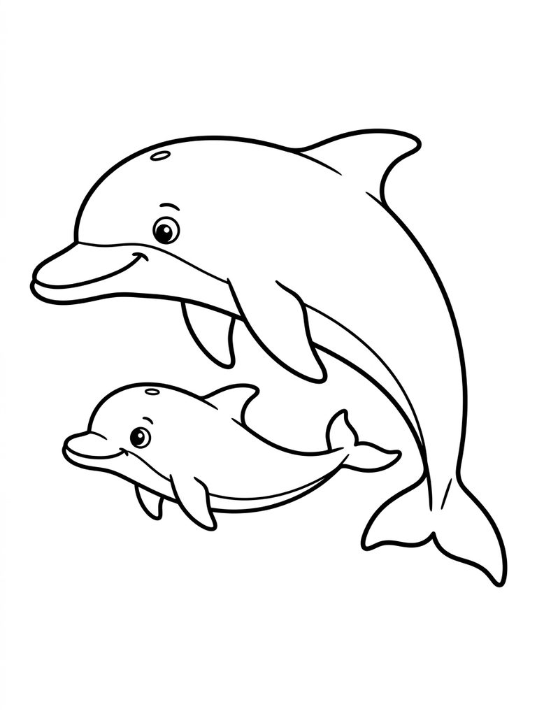 Baby Dolphin / Mother And Baby Dolphin Coloring Page