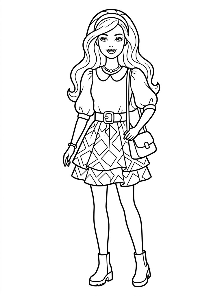 Barbie Fashion Doll In Stylish Outfit Coloring Page