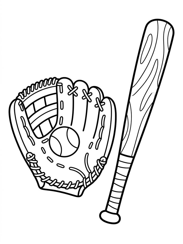 Baseball Glove And Bat Coloring Page