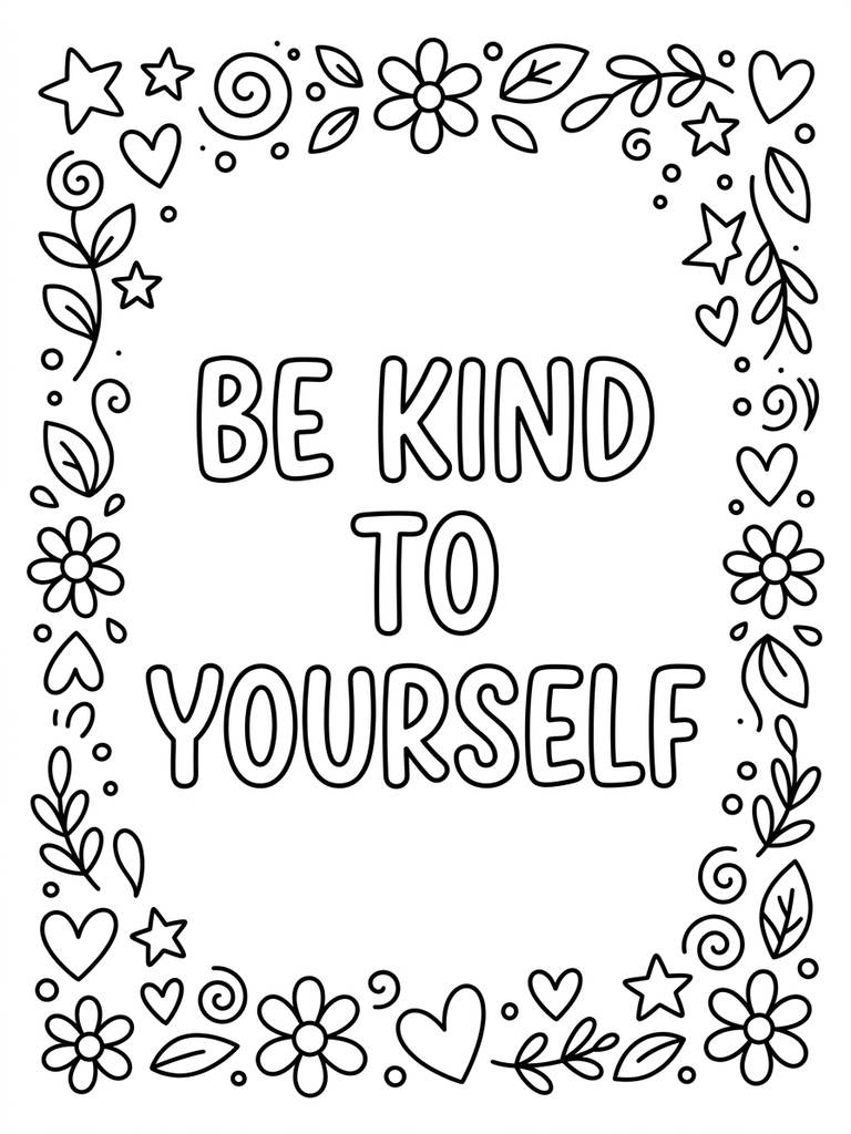 Be Kind To Yourself With Gentle Doodle Border Coloring Page