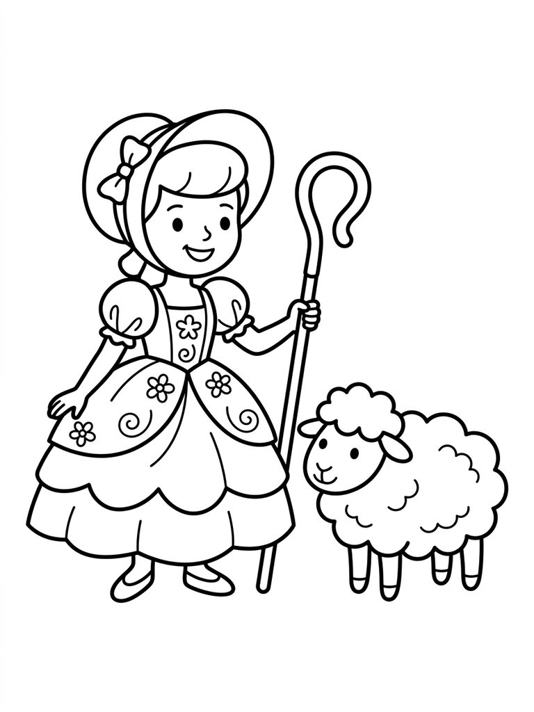 Bo Peep With Sheep Coloring Page