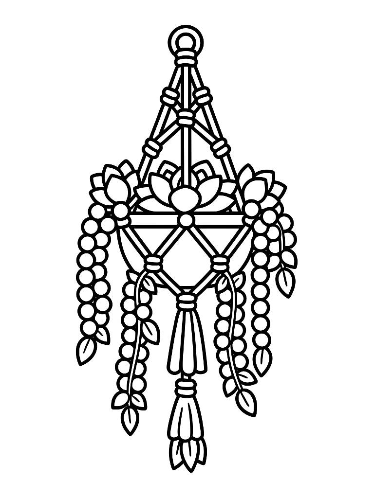 Boho Macrame Hanging Planter With Cascading Succulents Coloring Page