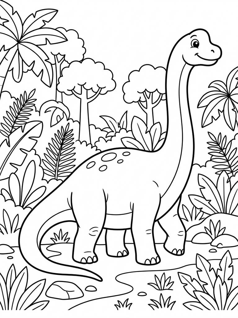 Brachiosaurus / Long-Neck Dinosaur In Jungle Coloring Page