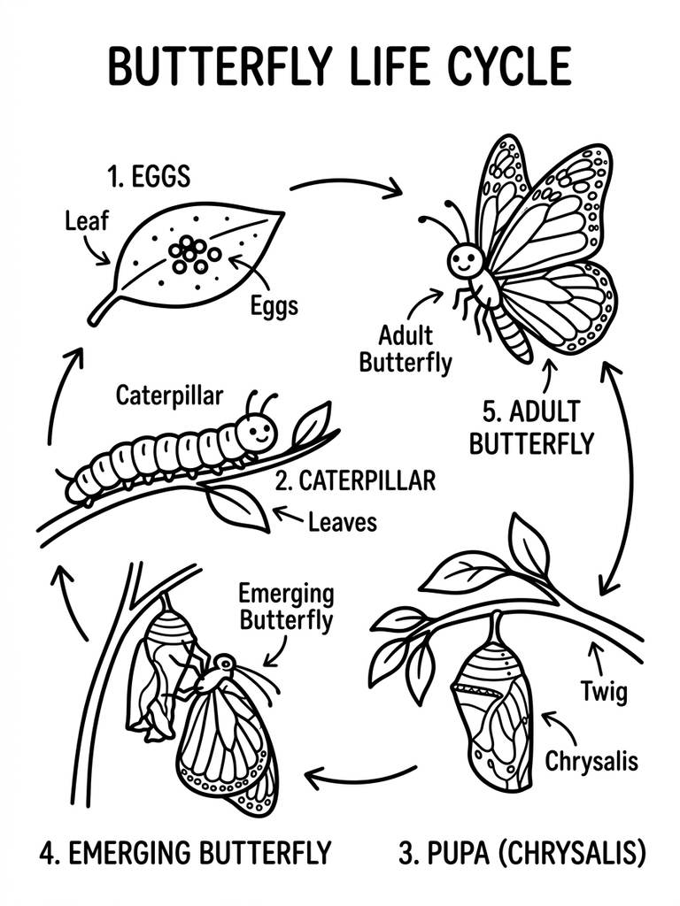 Butterfly Life Cycle Coloring Page
