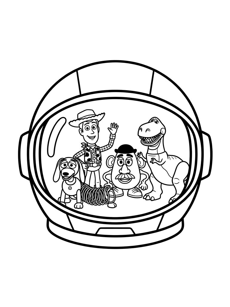 Buzz Lightyear's Space Helmet Visor Reflecting The Toys In Andy's Room Coloring Page