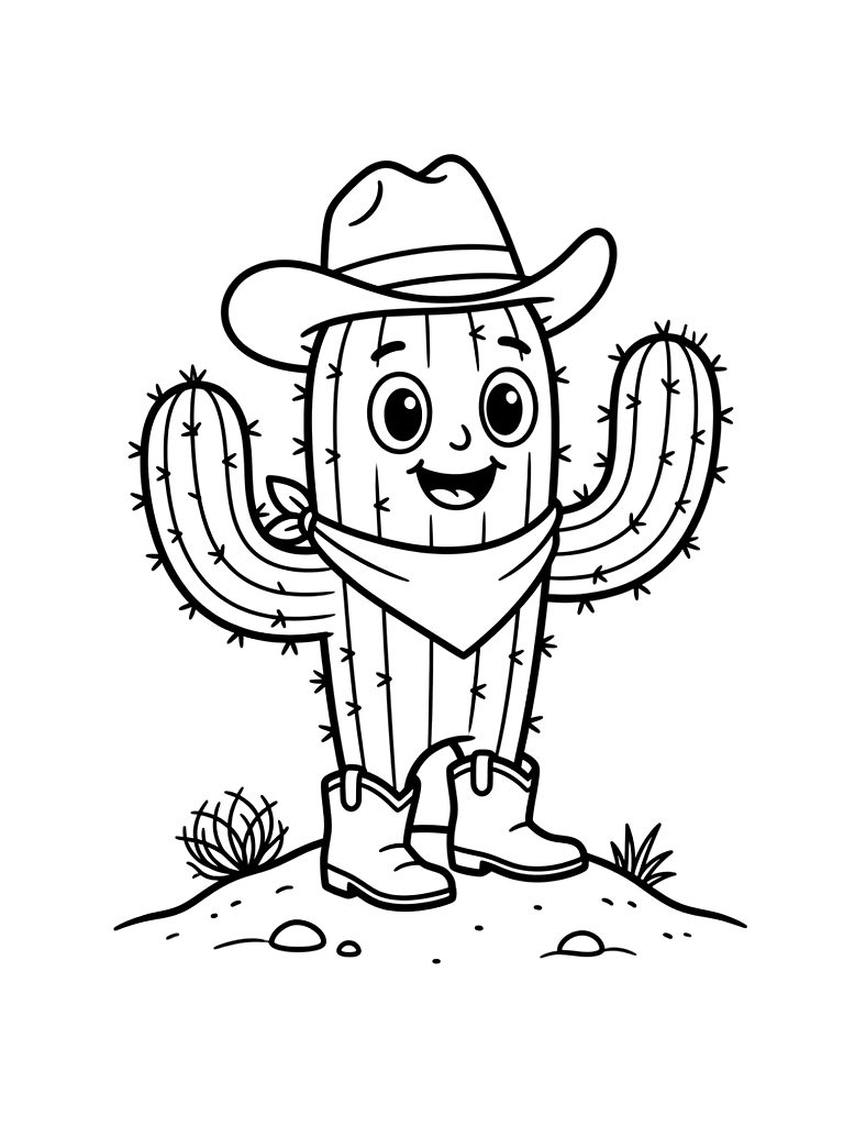Cactus Desert Scene Coloring Page