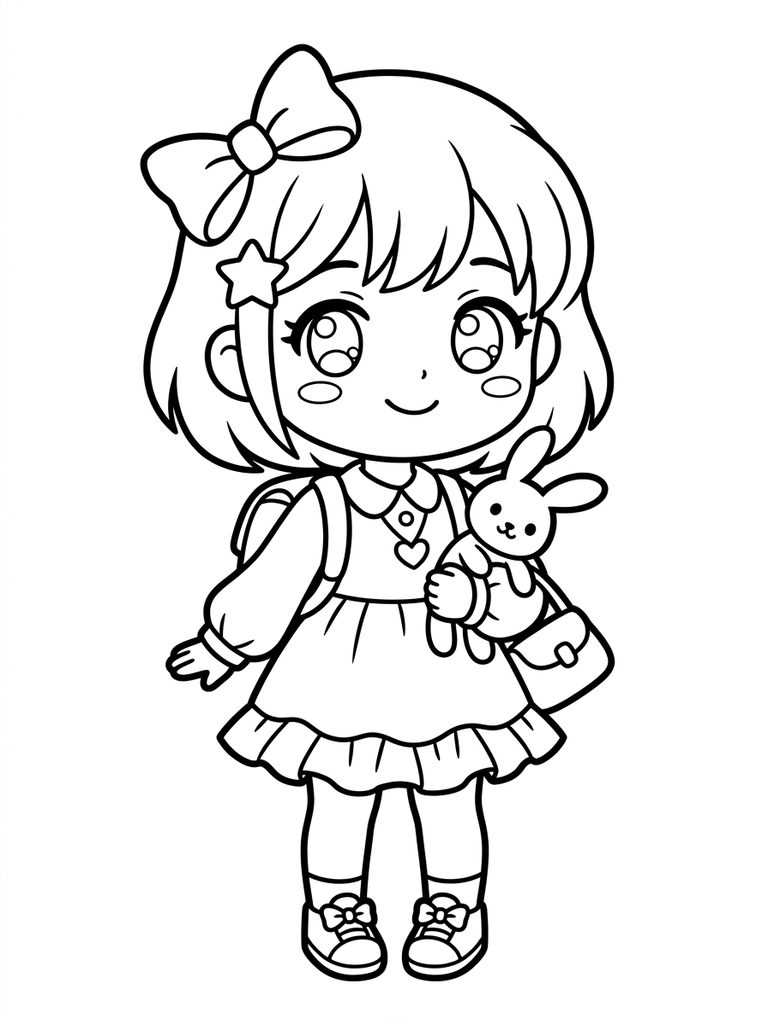 Chibi Anime Girl With Accessories Coloring Page