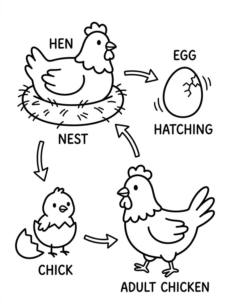 Chicken Life Cycle Coloring Page