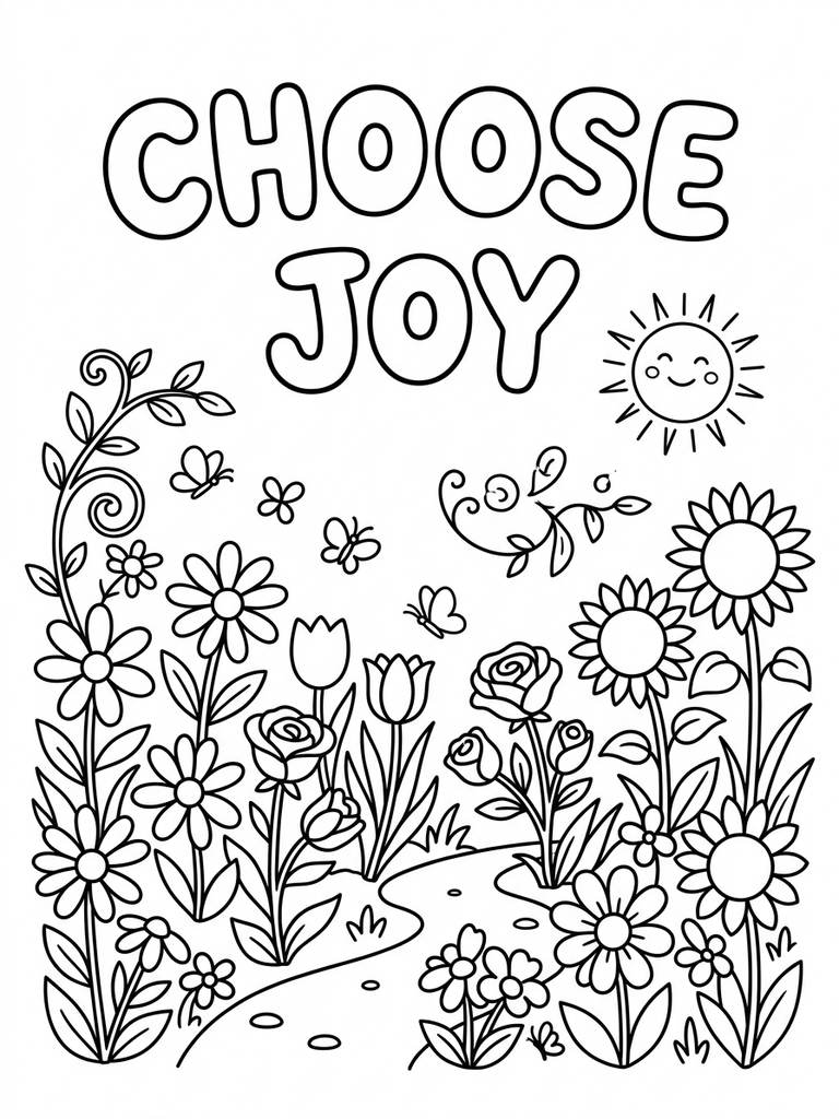 Choose Joy With Blooming Garden Background Coloring Page