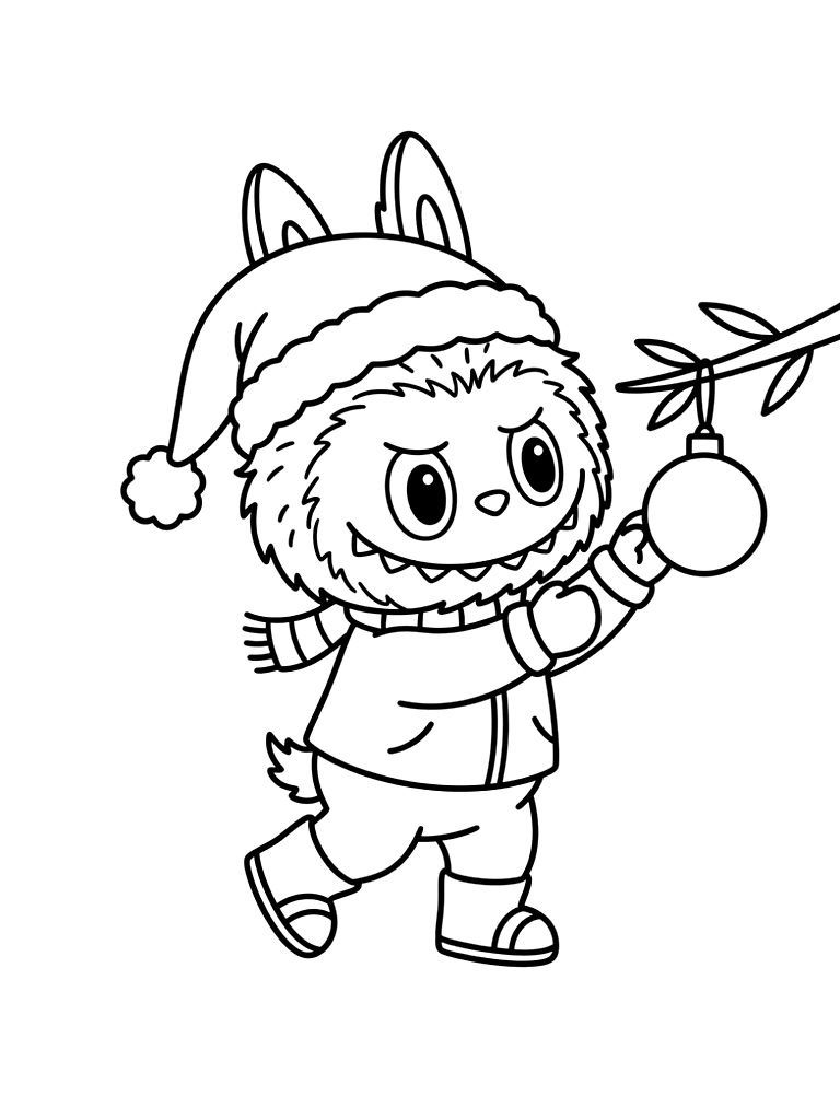 Christmas Labubu With Santa Hat Coloring Page