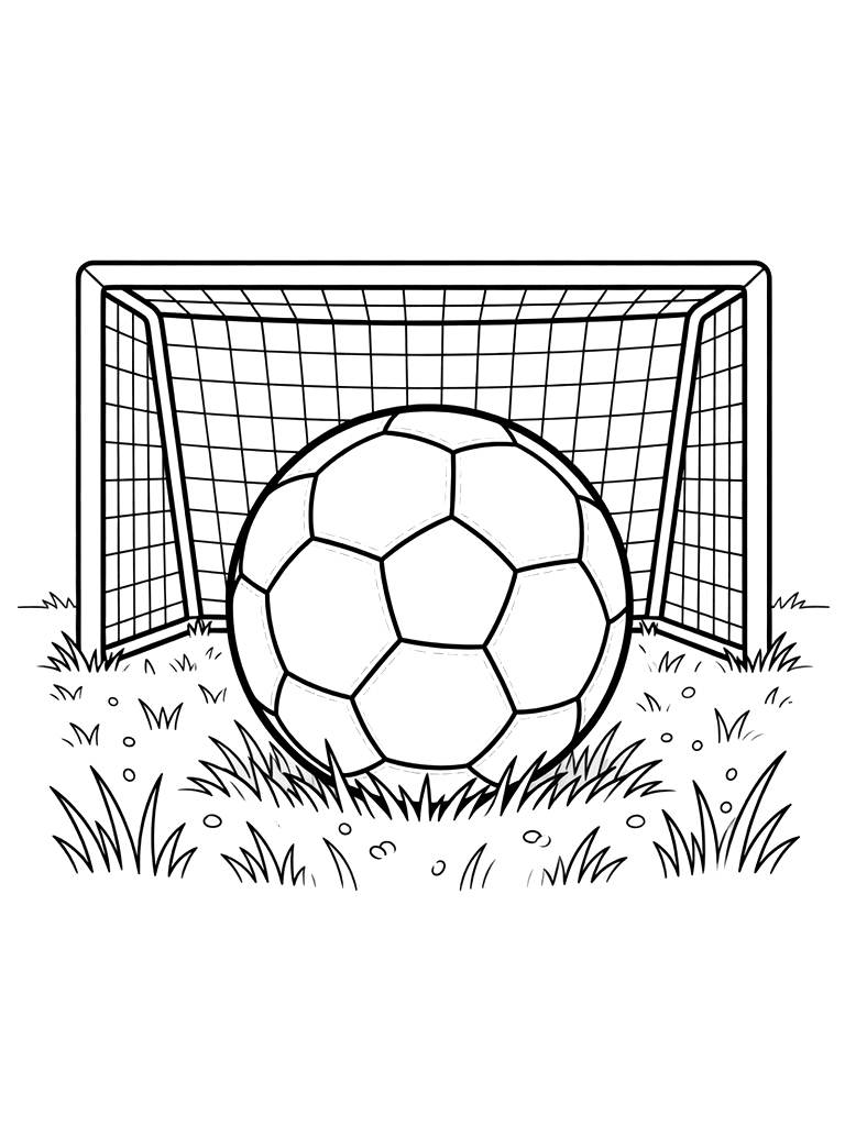 Classic Retro Leather Soccer Ball Resting Inside An Empty Stadium Goal Net On Freshly Cut Grass With Morning Dew Coloring Page