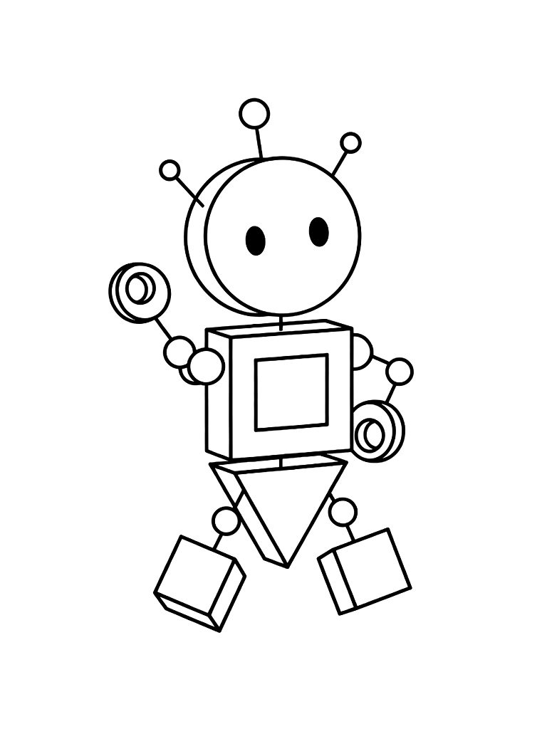 Collection Of Basic Shapes Including Circle Square And Triangle Turned Into A Robot Coloring Page