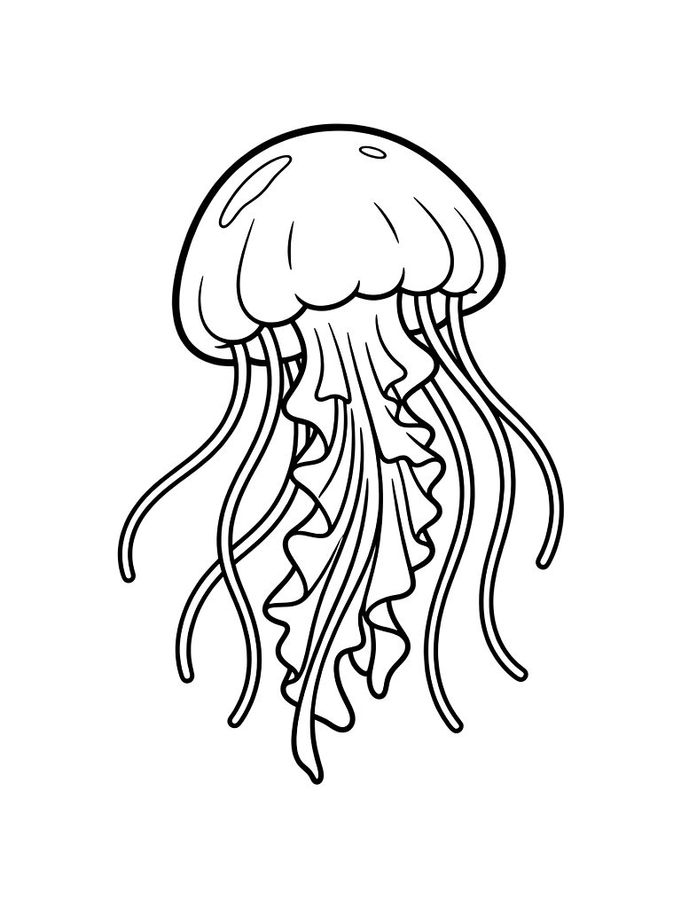 Colorful Jellyfish With Long Trailing Tentacles And A Glowing Bell In The Deep Ocean Coloring Page
