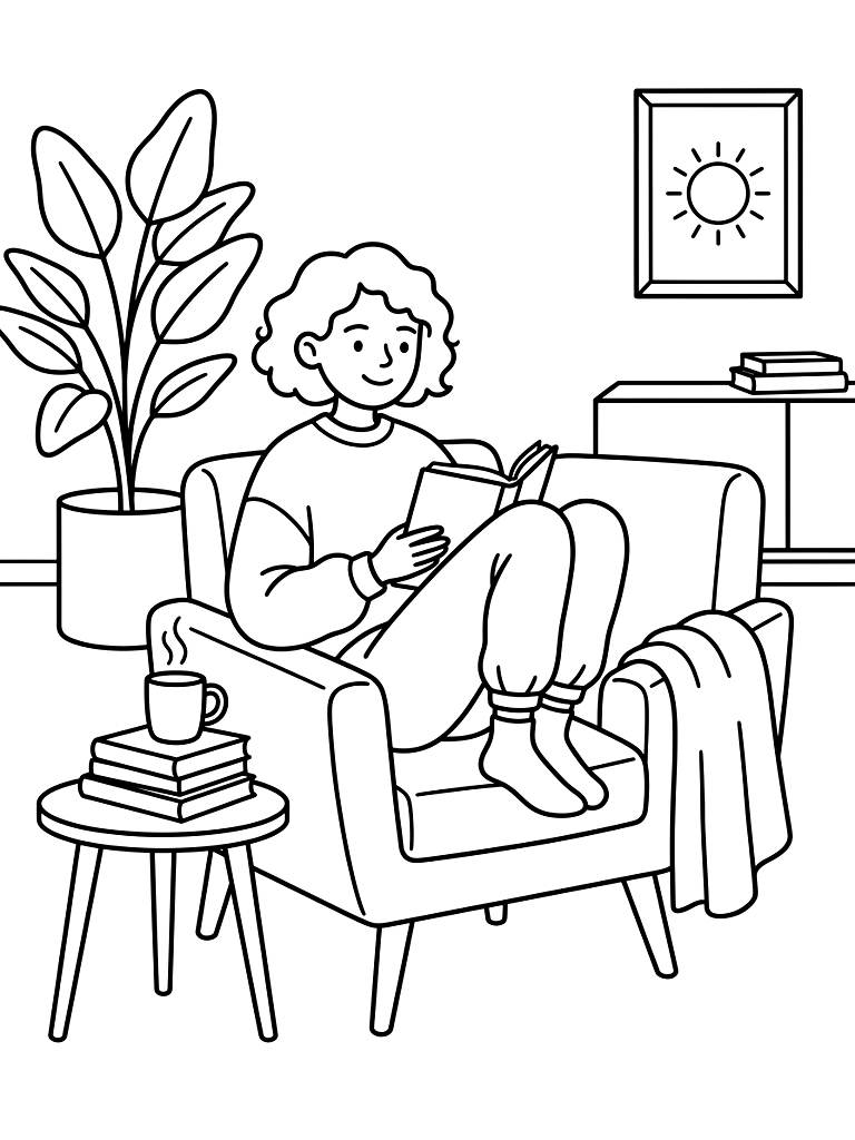 Cozy 'Bold And Easy' Minimalist Lifestyle Scenes Coloring Page