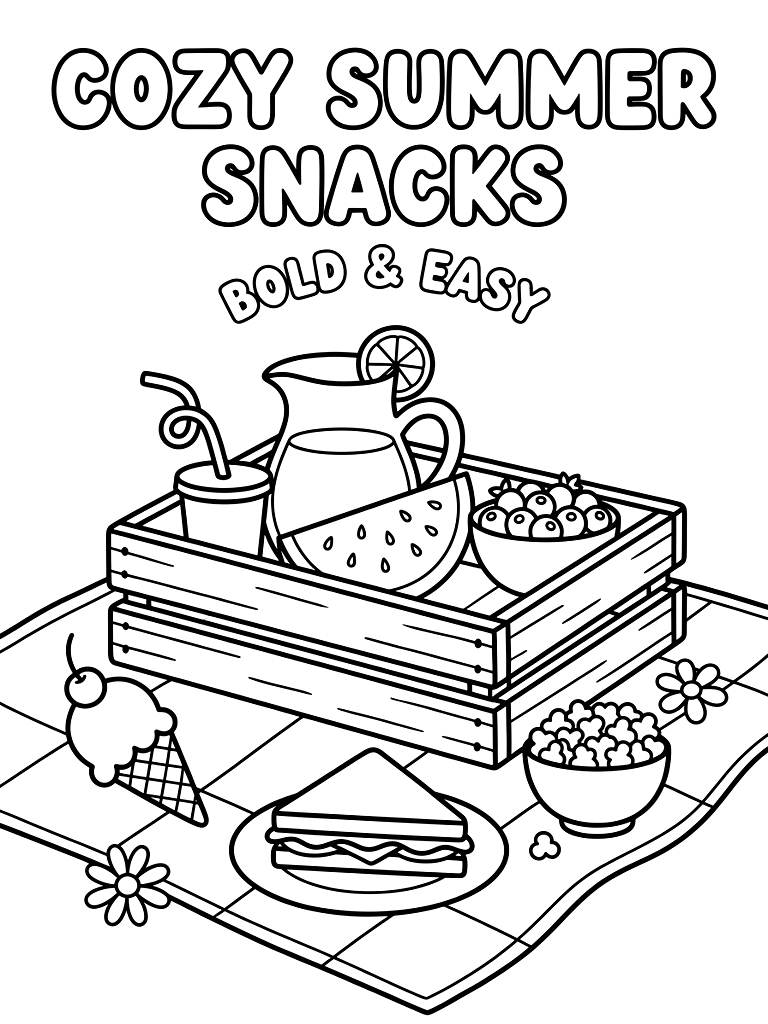 Cozy 'Bold & Easy' Summer Snacks Coloring Page
