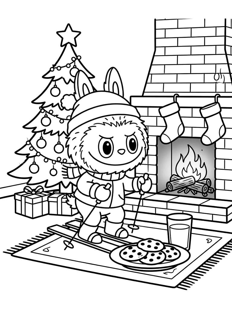 Cozy Christmas Living Room With A Decorated Tree Coloring Page