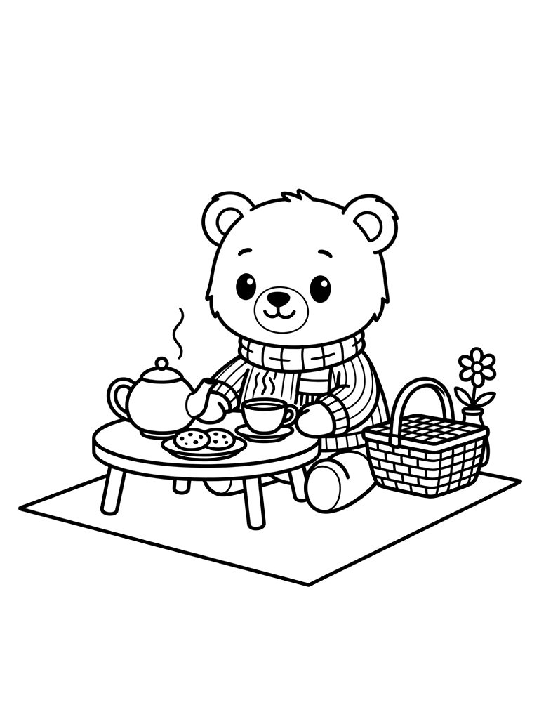 Cozy Minimalist Tea Time & Picnics Coloring Page
