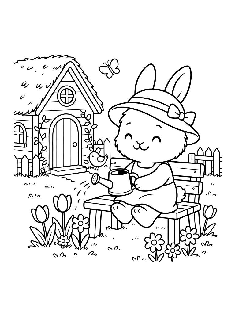 Cozy Spring Garden & Cottagecore Scenes Coloring Page